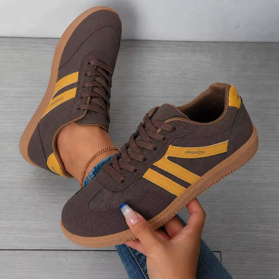 2026 Fall Women's Lightweight Lace-Up Casual Sneakers, White Blue Striped Low-Top EVA Sole, Cushioned Non-Slip Walking Shoes